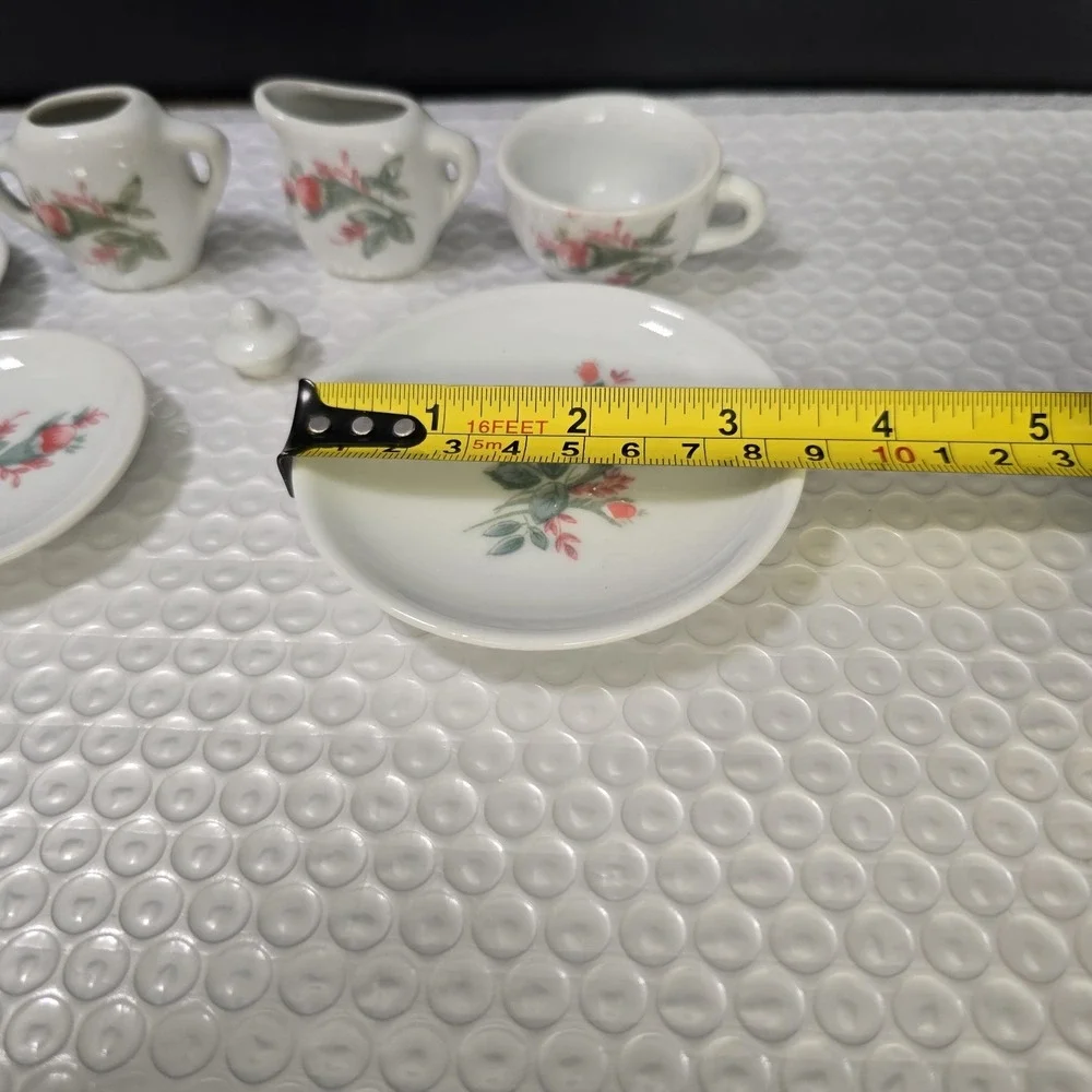 Children's Mini Porcelain Tea Set Roses Dollhouse Floral 7-pc Partial Set VTG